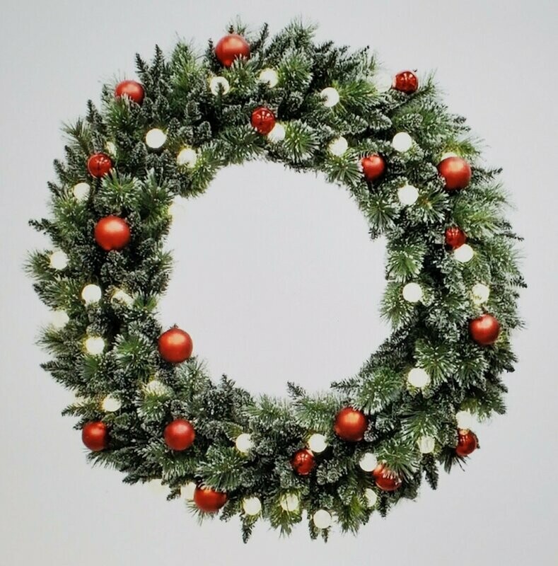 48-in Pre-Lit Decorated Wreath Watm White LED