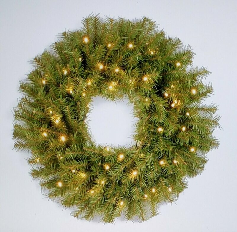 24" Lighted Battery Fir Wreath Warm White