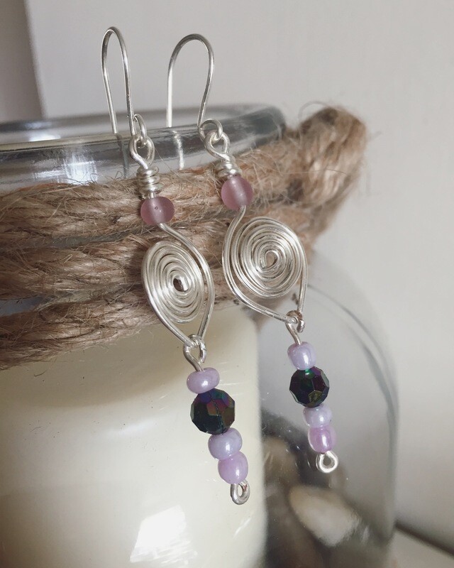 Purple spiral drop earrings