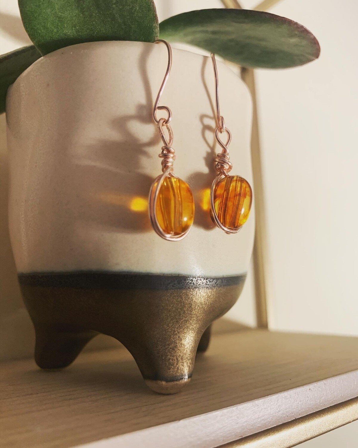 Rose Gold Amber drop earrings