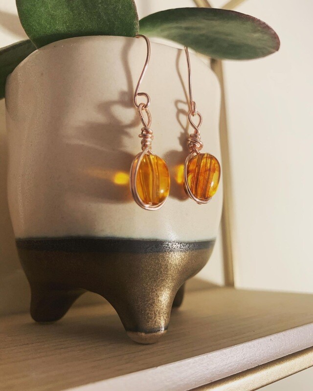 Rose Gold Amber drop earrings