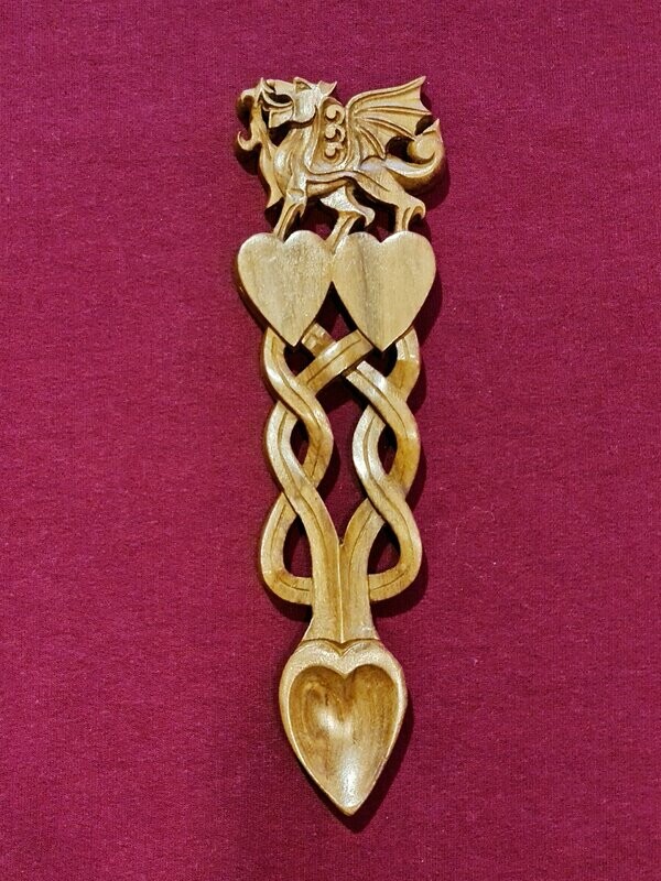 Small Dragon, Hearts and Celtic Knot Lovespoon
