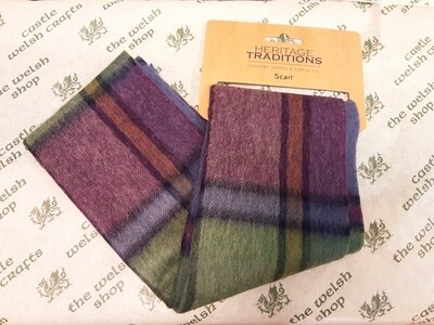 Purple/Green check woollen scarf