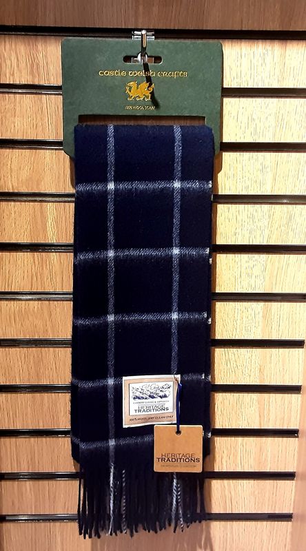 Navy check wool scarf