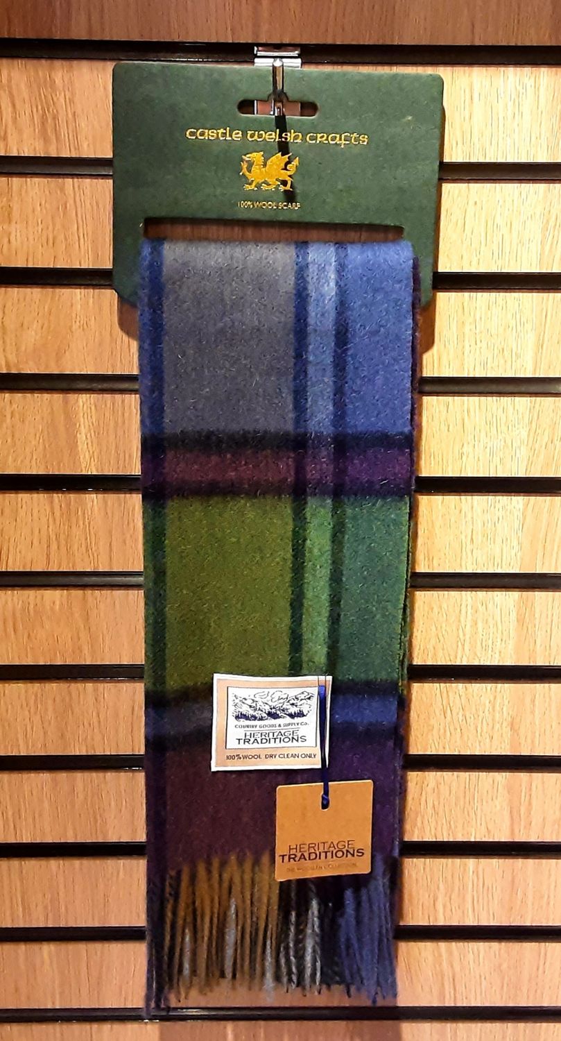 Purple/green check wool scarf