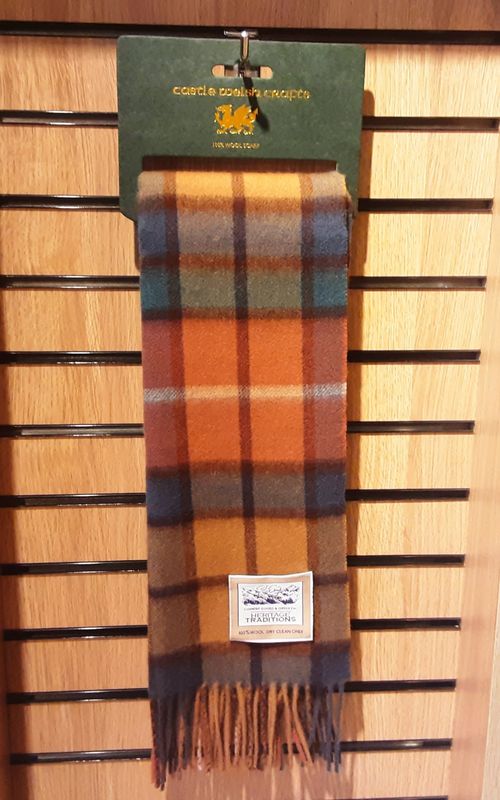 Pumpkin, teal check Woollen scarf