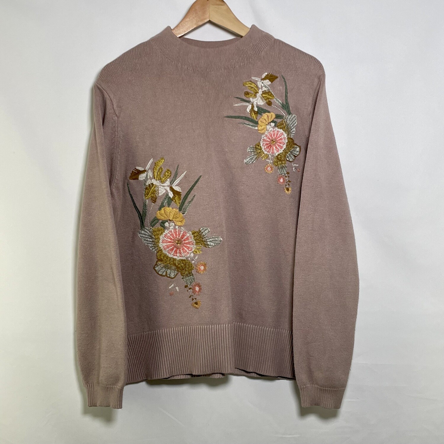 Vintage Per Una M&S 00s Jumper Turtle Neck Embroidered Top Knitwear Size 14