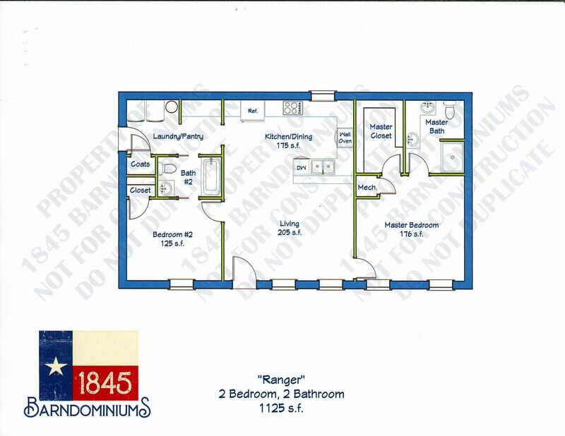 "Ranger" Floor Plan 2 bedroom, 2 bath - 1125 sf