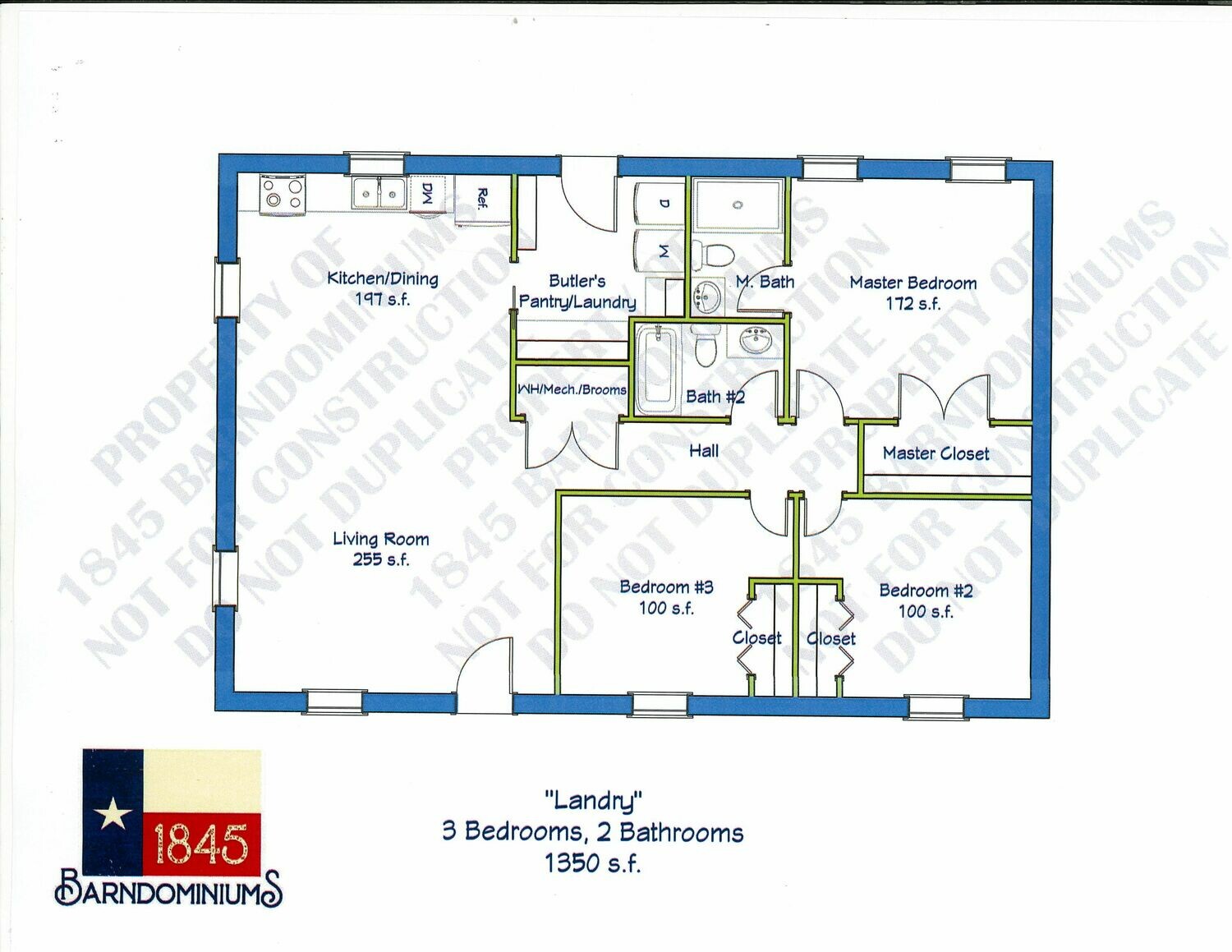 "Landry" Floor Plan  3 bedroom, 2 bath -1350 sf