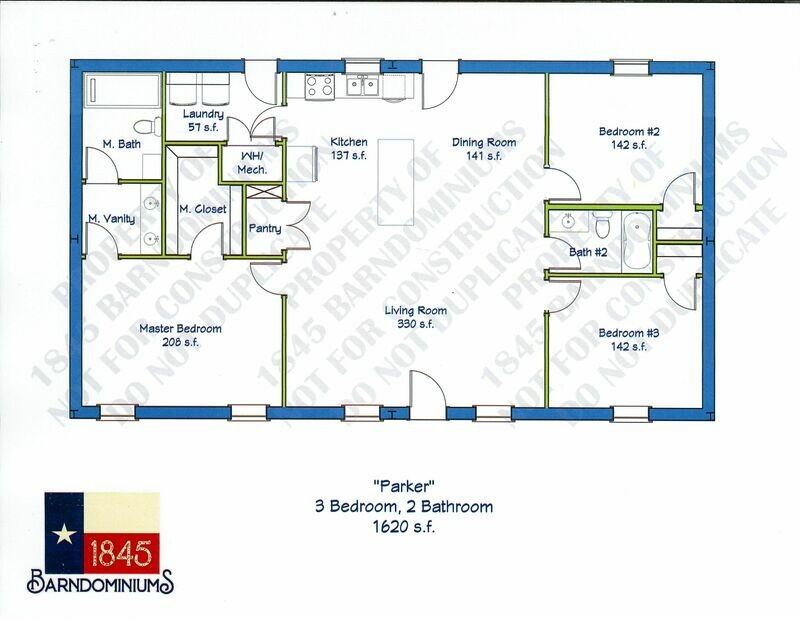 "Parker" Floor Plan 3 bedroom, 2 bath 1620 sf