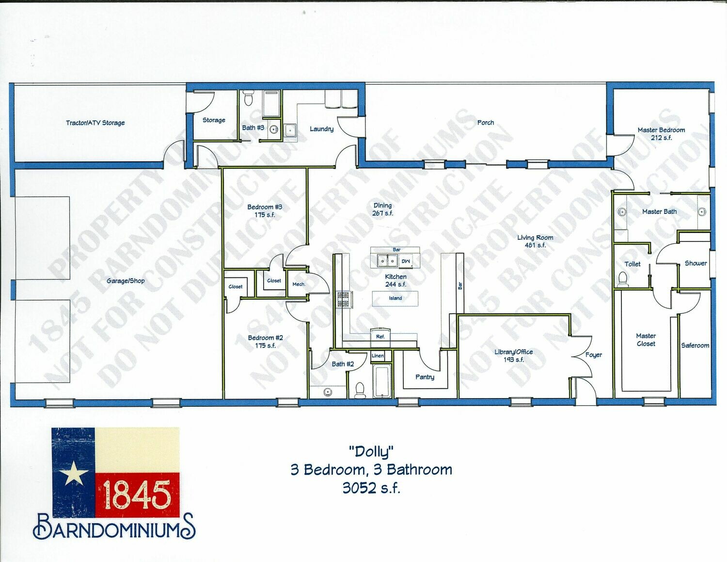 "Dolly" Floor Plan 3 bedroom, 3 bath - 3052 sf
