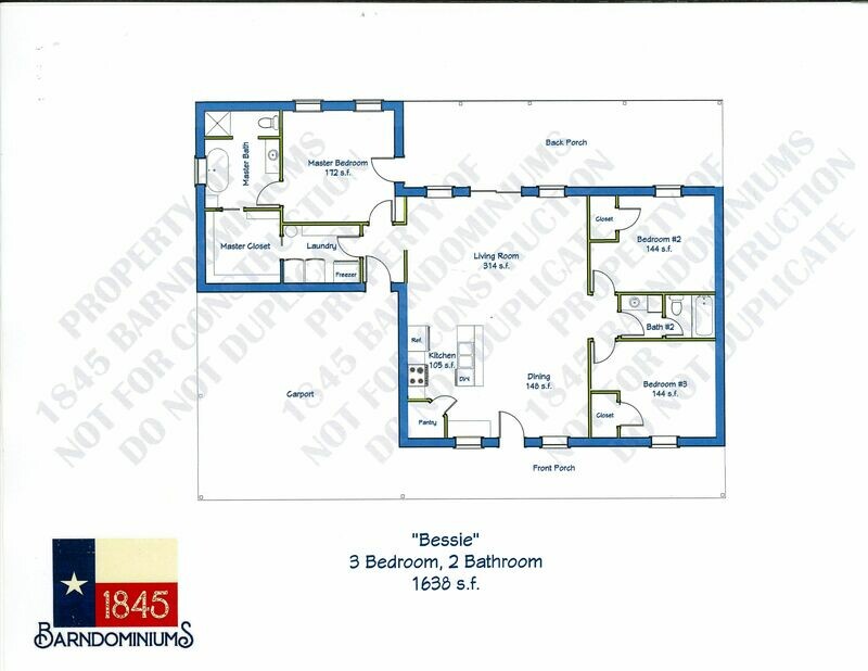 "Bessie" Floor Plan 3 bedroom, 2 bath - 1638 sf