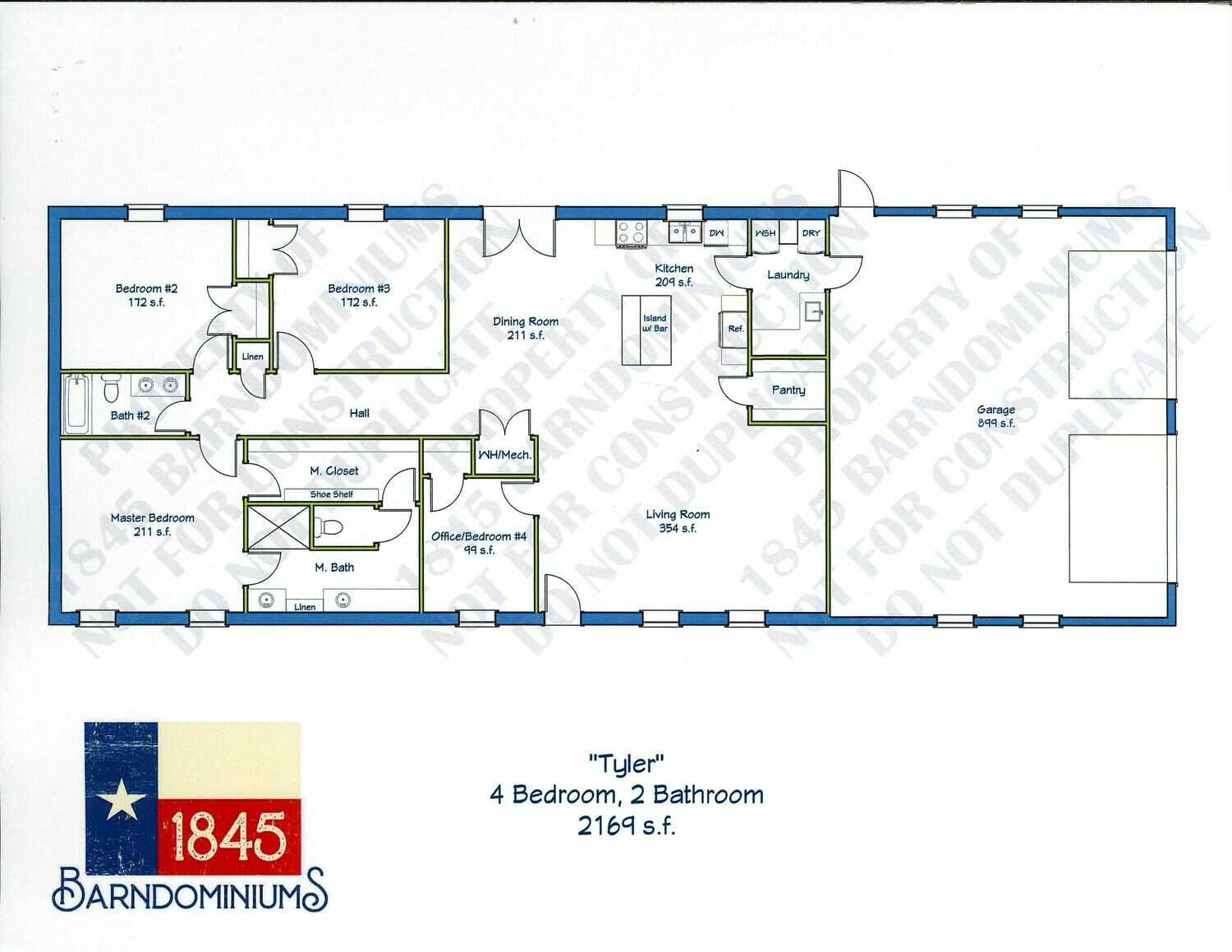 "Tyler" Floor Plan 4 bedroom, 2 bath - 2169 sf