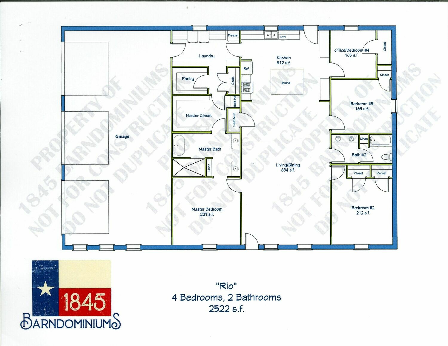 "Rio" Floor Plan 4 bedroom, 2 bath - 2552 sf