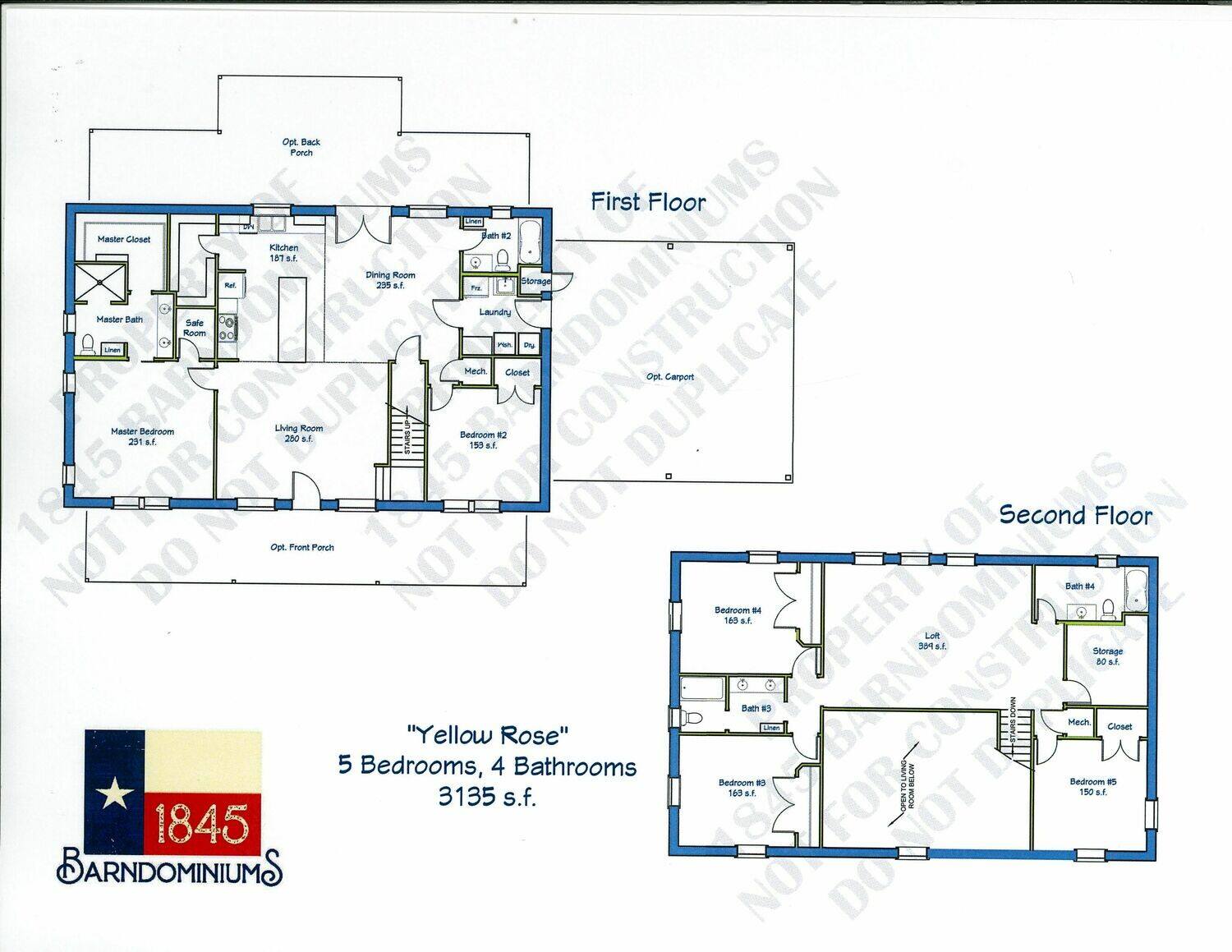"Yellow Rose" Floor Plan 5 bedroom, 4 bath - 3135 sf