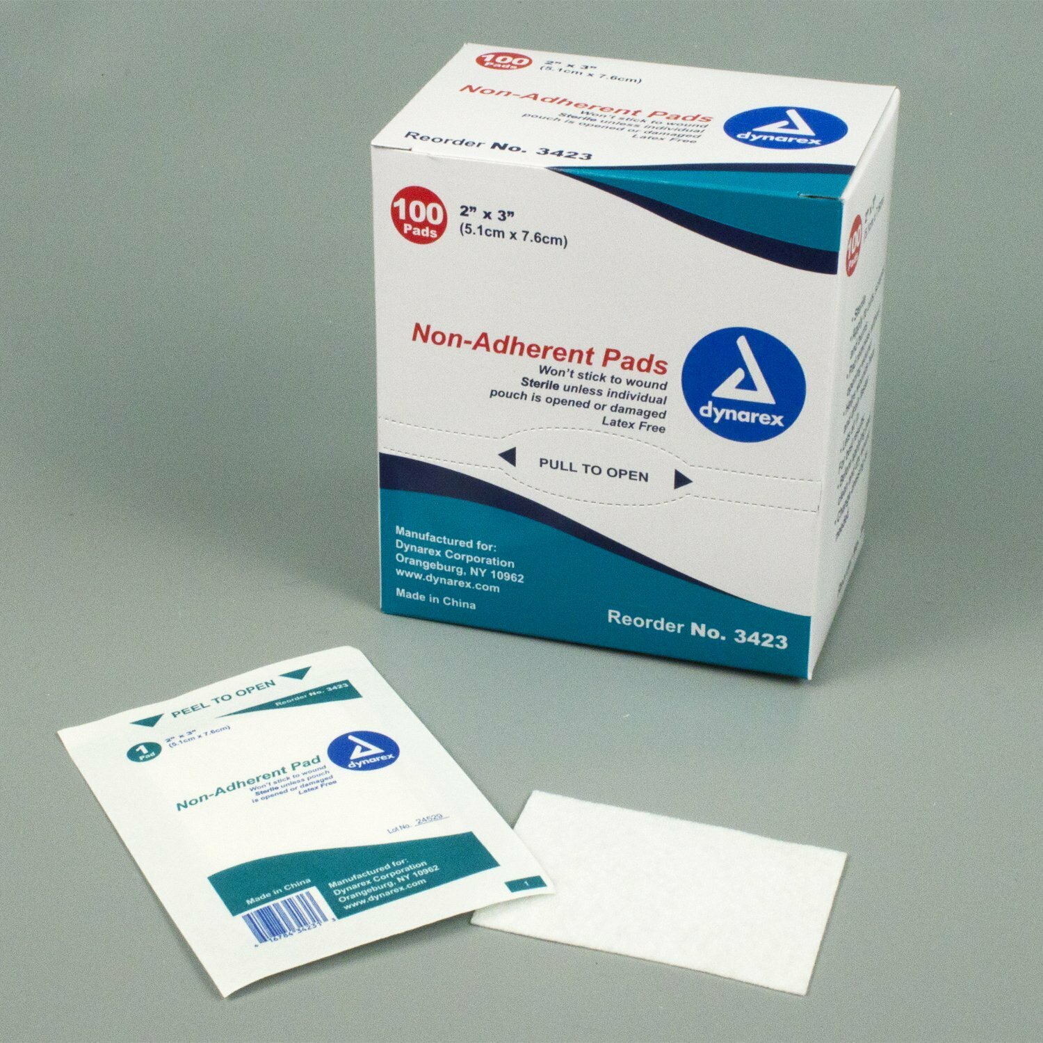 DYNAREX NON ADHERENT PAD STERILE 2X3-100/BX