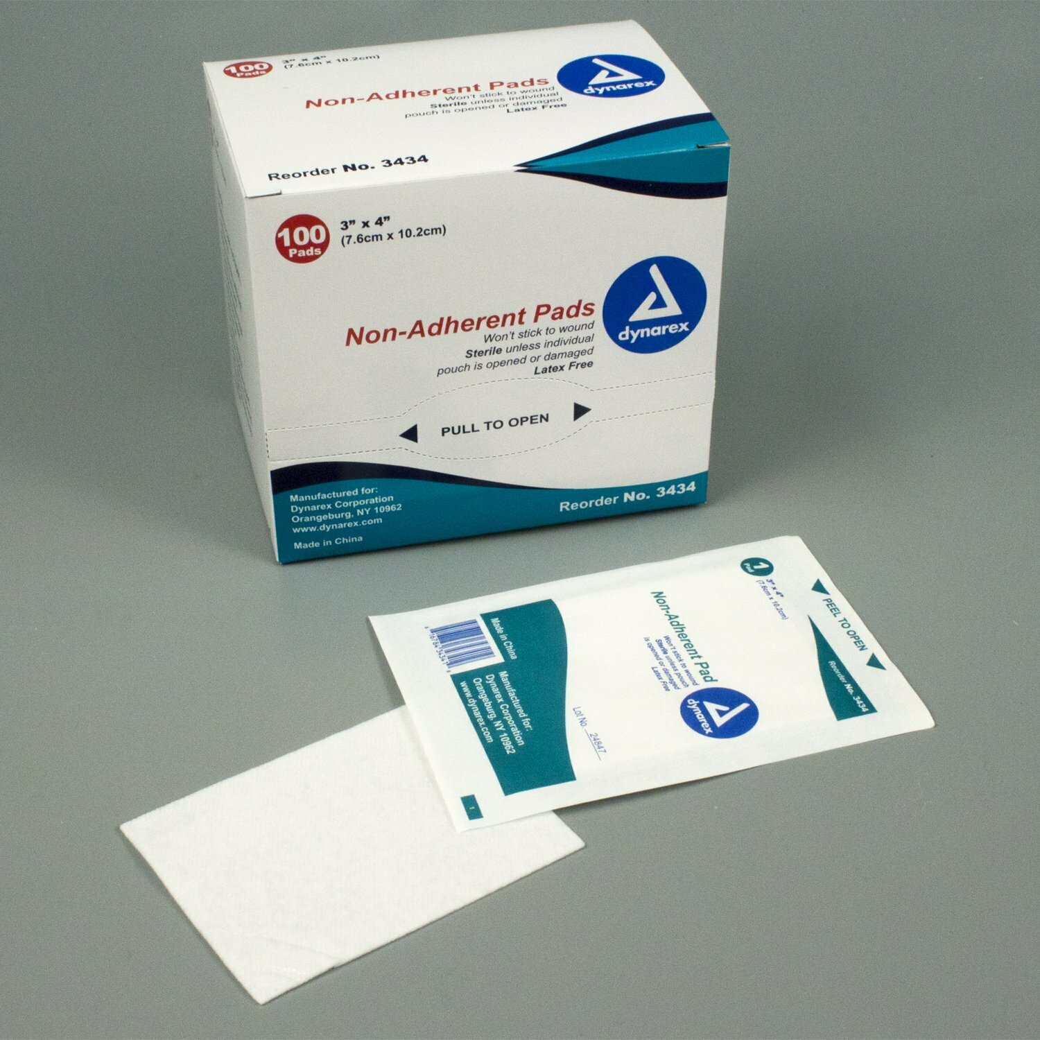 DYNAREX NON ADHERENT PAD STERILE 3X4-100/BX