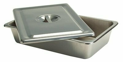 TECHMED STAINLESS STEEL INSTRUMENT TRAY WITH COVER AND RECESSED HANDLE 12" X 8" X 2" DEEP