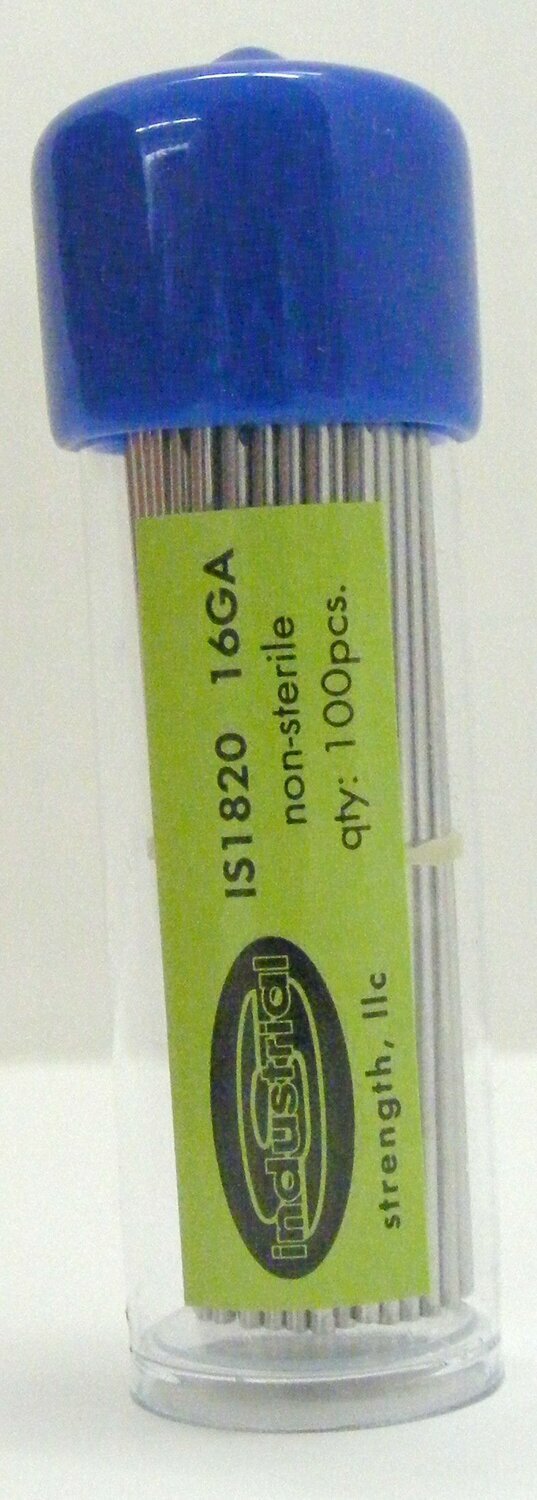 INDUSTRIAL STRENGTH NON STERILE HIGH QUALITY PIERCING NEEDLE: 16 GAUGE 100/PK