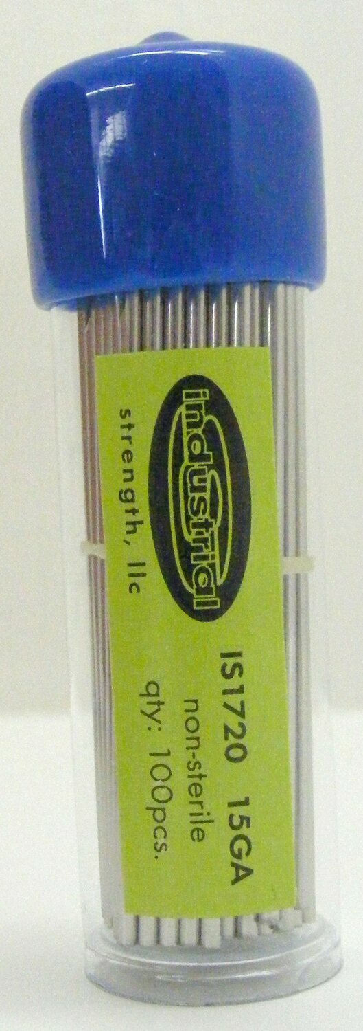 INDUSTRIAL STRENGTH NON STERILE HIGH QUALITY PIERCING NEEDLE: 15 GAUGE 100/PK