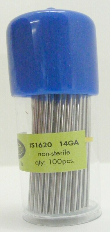 INDUSTRIAL STRENGTH NON STERILE HIGH QUALITY PIERCING NEEDLE: 14 GAUGE 100/PK