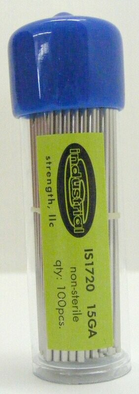 INDUSTRIAL STRENGTH NON STERILE HIGH QUALITY PIERCING NEEDLE: 15 GAUGE 100/PK