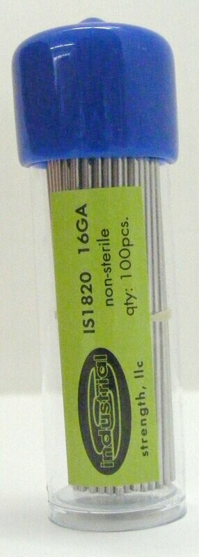 INDUSTRIAL STRENGTH NON STERILE HIGH QUALITY PIERCING NEEDLE: 16 GAUGE 100/PK