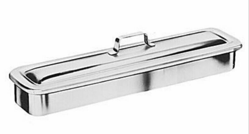 TECHMED ECONOMY STAINLESS STEEL INSTRUMENT TRAY WITH COVER AND STRAP HANDLE 8.5” x 3” x 1.5”