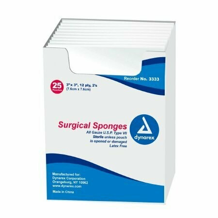 DYNAREX GAUZE COTTON STERILE 12 PLY - 3X3 - PK25-2'S(50) CS48PK