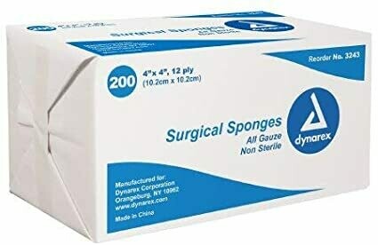 DYNAREX COTTON GAUZE SPONGE NONSTERILE 4X4 12PLY 200/PK