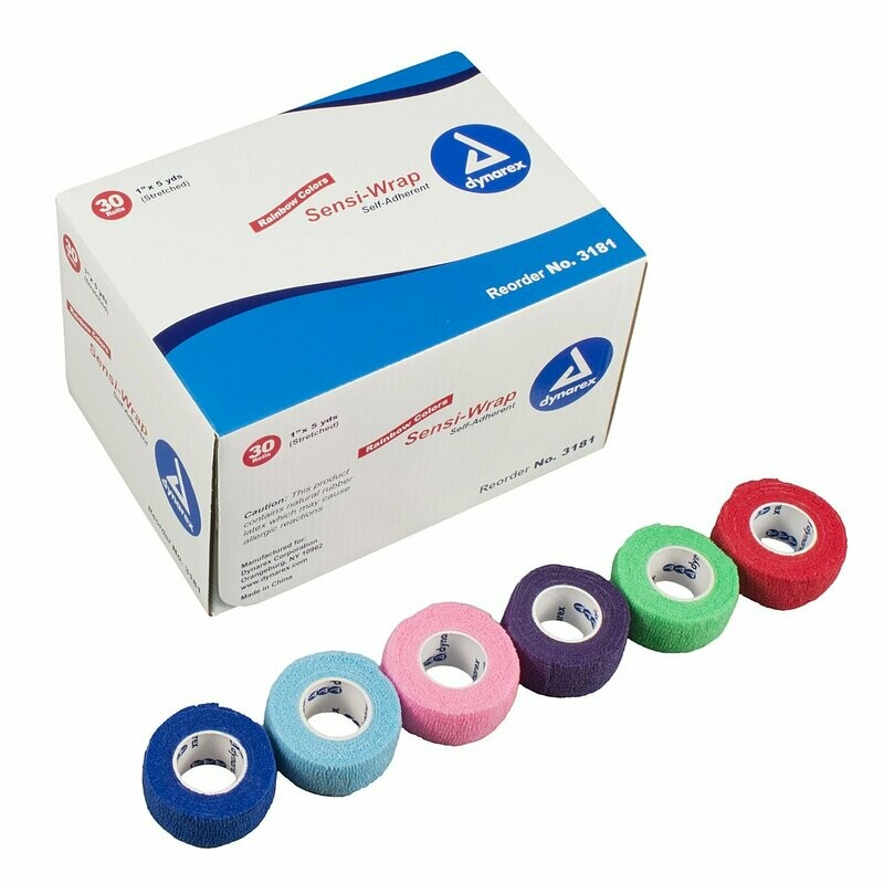 DYNAREX SENSIWRAP SELF ADHERENT ELASTIC WRAP RAINBOW COLOR ASSORTMENT 1" ROLL