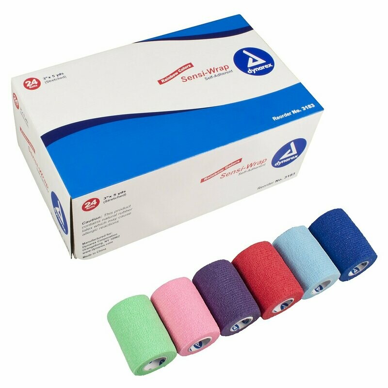 DYNAREX SENSIWRAP SELF ADHERENT ELASTIC WRAP RAINBOW COLOR ASSORTMENT 3" 24RL/BX