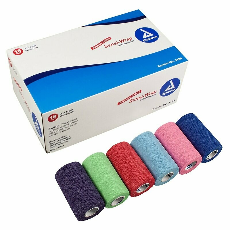 DYNAREX SENSIWRAP SELF ADHERENT ELASTIC WRAP RAINBOW COLOR ASSORTMENT 4" 18RL/BX