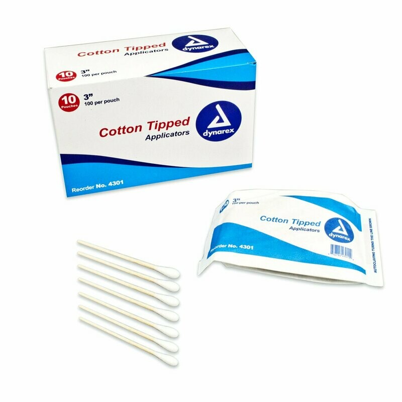 DYNAREX COTTON TIPPED APPLICATOR 3" NONSTERILE 1000/BX CS10BX