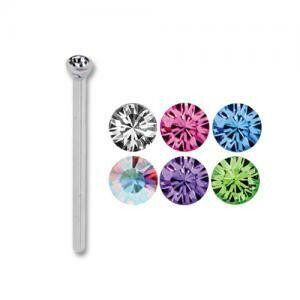 GENERIC 18G NOSE PINS 5/8" LONG WITH BEZEL SET GEM 6/PK