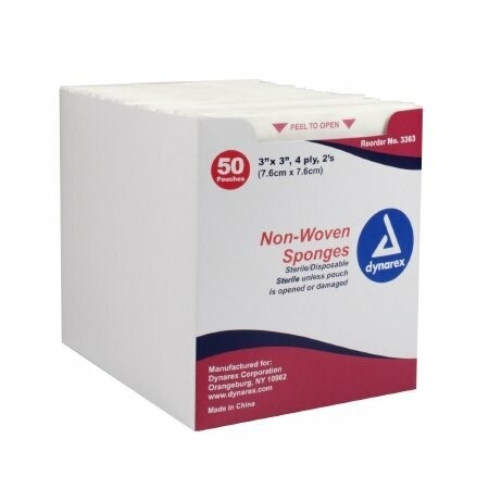 DYNAREX GAUZE NON WOVEN STERILE 4 PLY - 3X3 PK50-2'S(100)