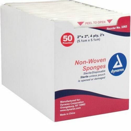 DYNAREX GAUZE NON WOVEN STERILE 4 PLY - 2X2 PK50-2'S(100)