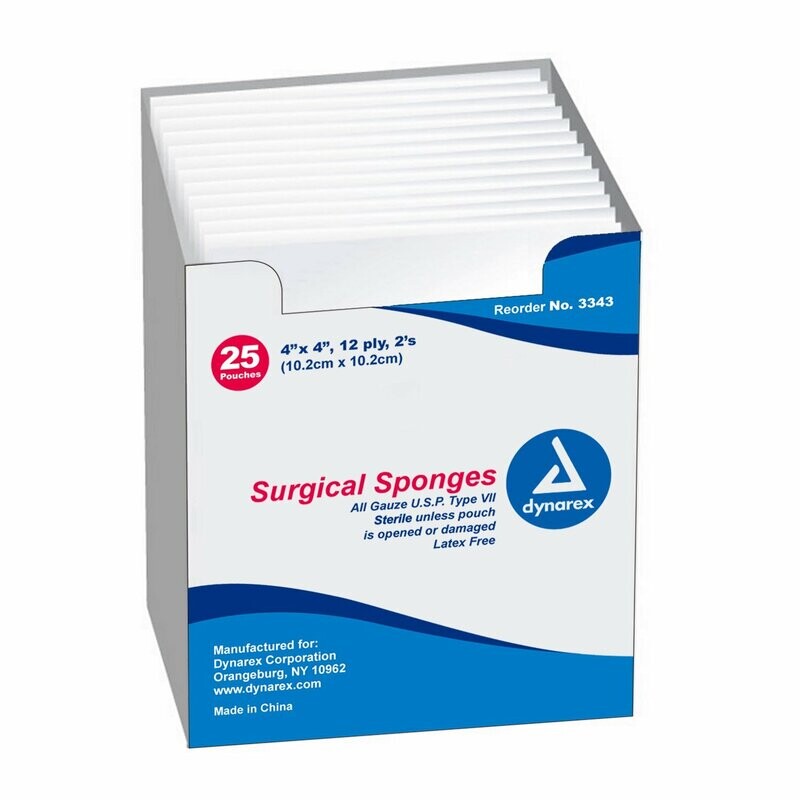 DYNAREX GAUZE COTTON STERILE 12 PLY - 4X4 - PK25-2'S(50)