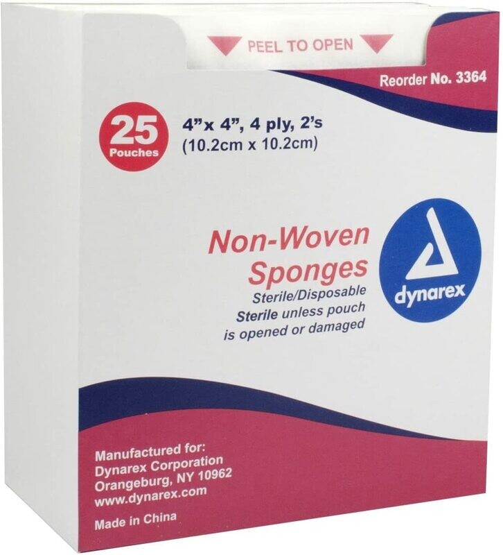 DYNAREX GAUZE NON WOVEN STERILE 4 PLY - 4X4 PK25-2'S(50)