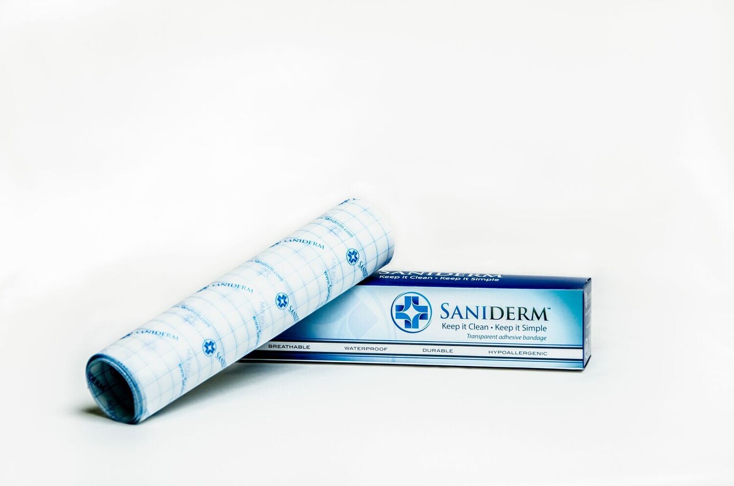 SANIDERM BREATHABLE WATERPROOF DURABLE HYPOALLERGENIC TRANSPARENT ADHESIVE DRESSING 10" X 8 YD ROLL