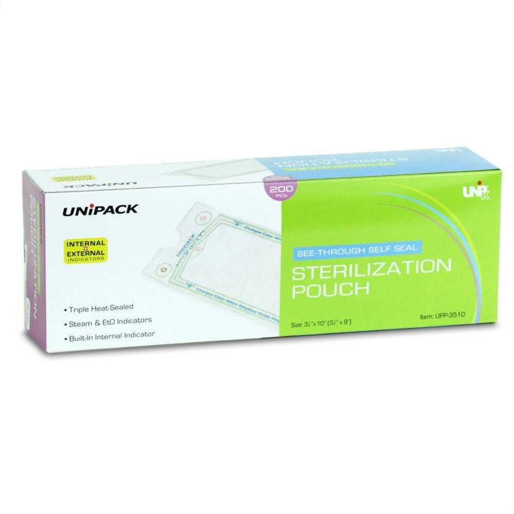 UNIPAK SELF SEAL STERILIZATION POUCH WITH INTERNAL AND EXTERNAL HEAT INDICATORS BX200, SIZE: 2.25 X 5.00  16BX/CS