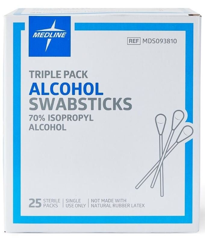 MEDLINE ALCOHOL STERILE SWABSTICK 3'S 70% ISOPROPYL ALCOHOL 25 -3'S/BX MEDLINE ALCOHOL STERILE SWABSTICK 3'S 70% ISOPROPYL ALCOHOL 25 -3'S/BX