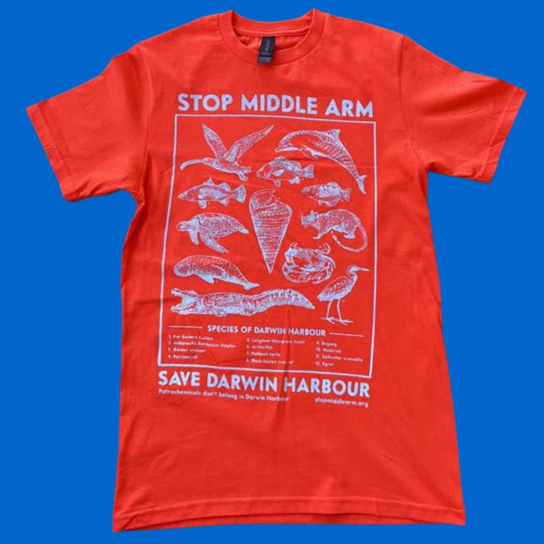 Stop Middle Arm T- shirt kids, Colour: Orange with light blue print, Size: S
