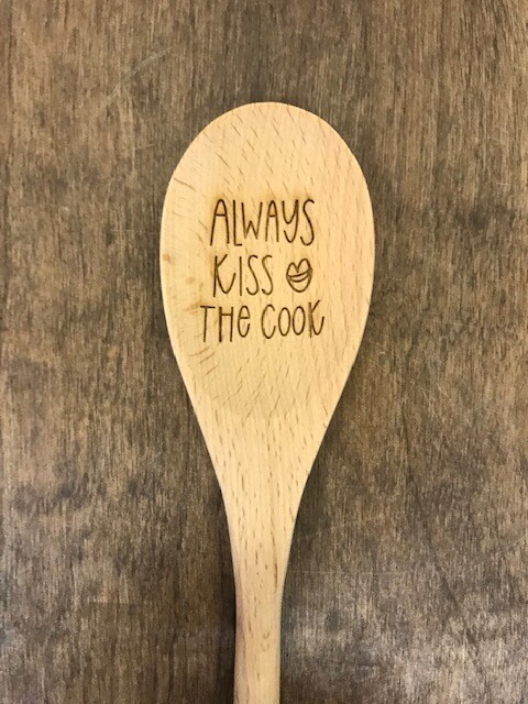 Always Kiss The Cook Beechwood Serving Spoon