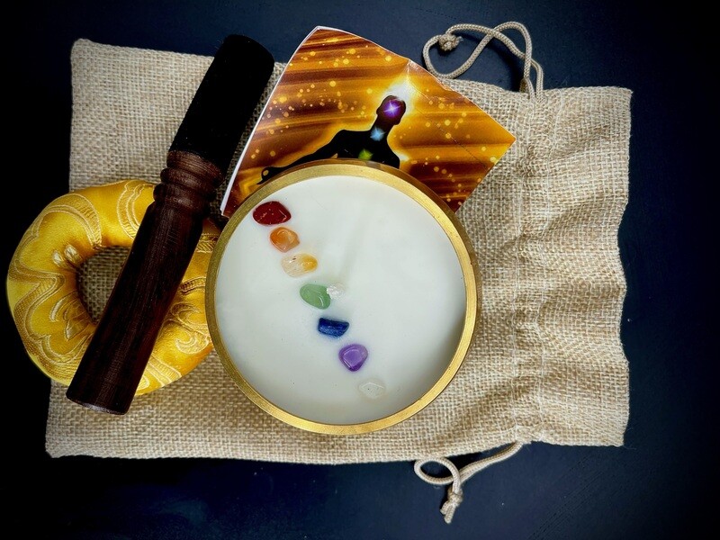 Chakra Candle Singing Bowl w/ Stone Crystals