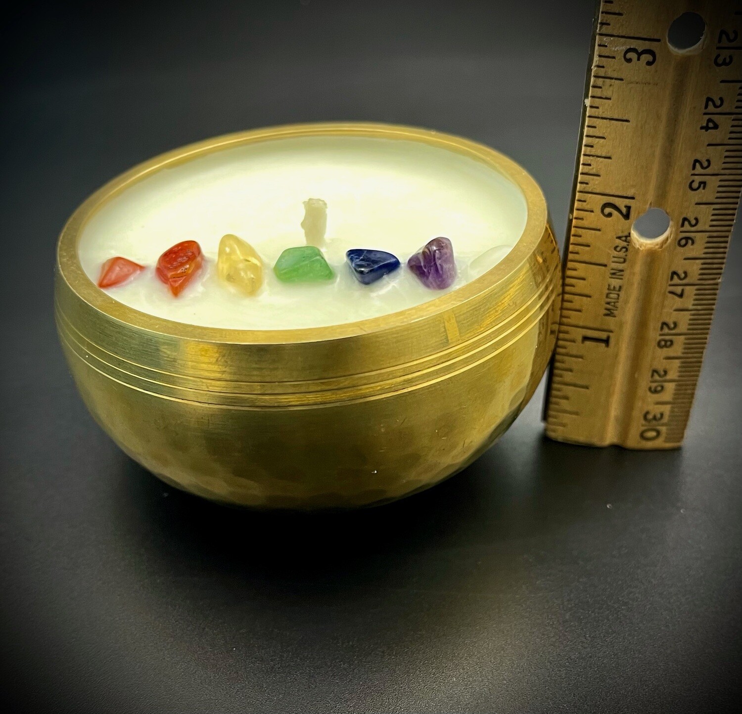 Chakra Candle Singing Bowl w/ Stone Crystals