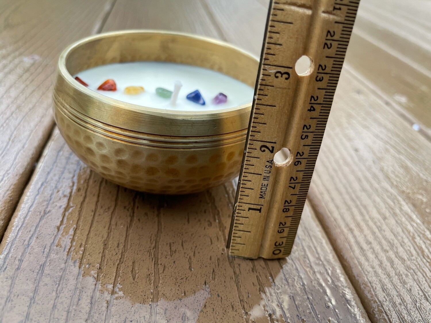 Chakra Candle Singing Bowl w/ Stone Crystals