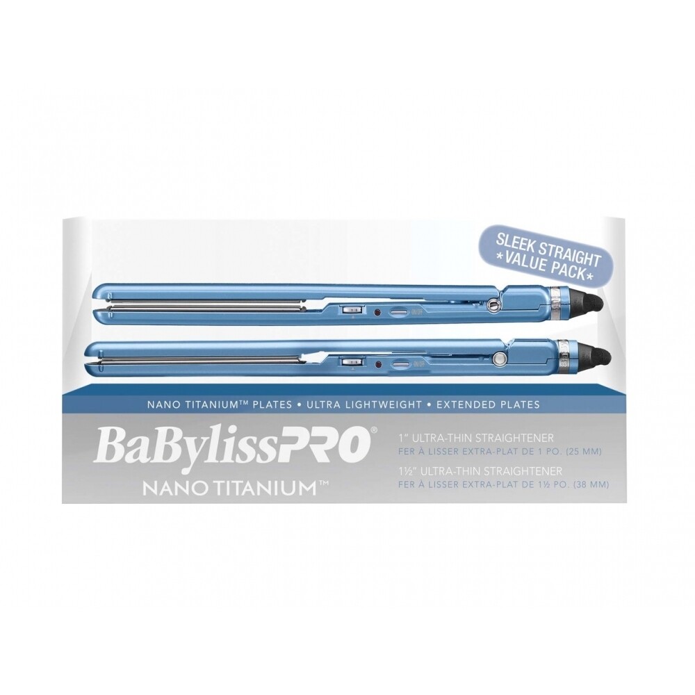 BaByliss PRO Nano Titanium 1" + 1.5" Ultra Thin Flat Iron Sleek Straight  Value Pack