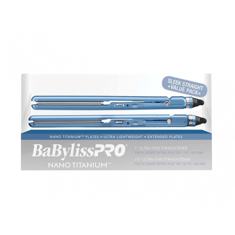 BaByliss PRO Nano Titanium 1" + 1.5" Ultra Thin Flat Iron Sleek Straight Value Pack