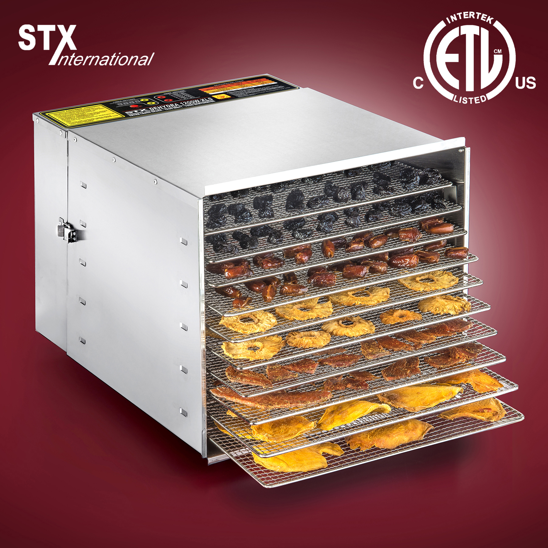 STX Dehydra 1200W-XLS 10 Tray Stainless Steel Food Dehydrator - 165°F Jerky Safe STX Dehydra 1200W-XLS 10 Tray Stainless Steel Food Dehydrator - 165°F Jerky Safe